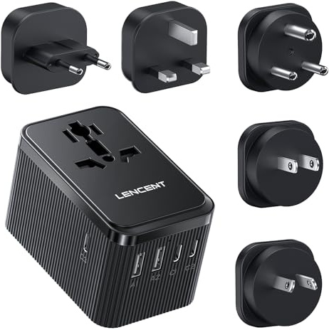 LENCENT Adaptateur de Voyage Universel 30 W avec 3 Ports USB C et 2 USB A, Adaptateur de Prise International pour États-Unis, Angleterre, Japon, Maldives, Sri Lanka, Australie (Type A/C/D/G/I)