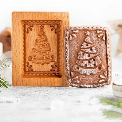 Holz Keksformen - Plätzchenformen aus Naturholz mit Antihaft-Beschichtung, Backformen für Weihnachten, Ostern, Geburtstag & Festtage, DIY Keksstempel für Kinder & Erwachsene (Weihnachtsbaum)