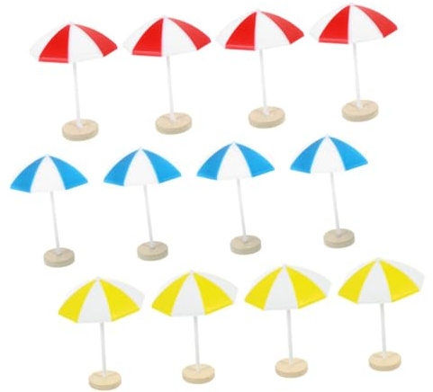 FIXOSHEE 12pcs Miniature Sun Umbrellas for Doll House Mini Beach Decor in Red Blue Yellow Compact Lightweight Resin Landscape Accessories for Creative Micro Seaside Scenes