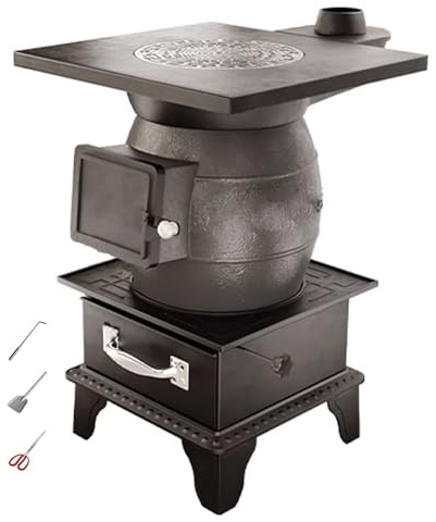 Stufa A Legna in Ghisa Stufe A Legna Da Interno Stufaa Campeggio 4 Gambe Rinforzate Struttura in Ghisa Adatta A Diversi Combustibili Stufa Multiuso 3 Misure(36 * 39 * 55cm)