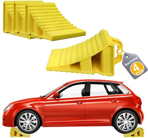 UISEBRT 4 Stück Unterlegkeile Anhänger mit Griff,Bremskeile Hemmschuh Radvorleger,Robuste, rutschfeste LKW Radkeil für PKW, Anhänger, Wohnwagen, Auto, Wohnmobil,Gelb