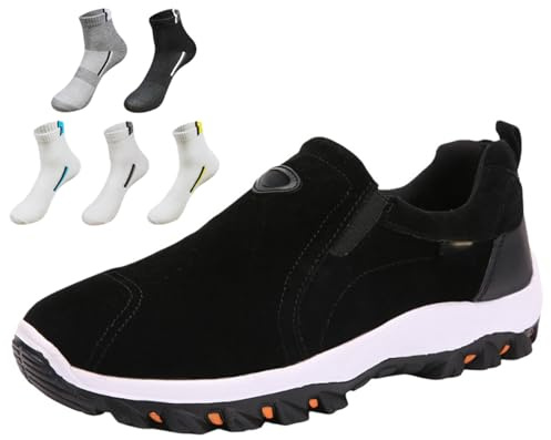 Promenader ortopediska skor, skor dra på sneakers, herr vattentät andningsbar ortopedisk promenader vandring, Svart, 38.5 EU