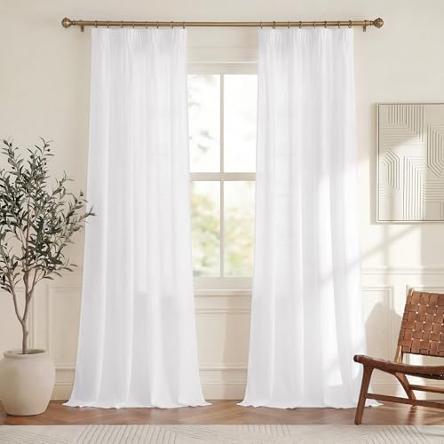 KGORGE Stores Gardinen Halbtransparent mit Kräuselband für Wohnzimmer | Weiß,H 240 x B 140 cm,2er Set,Schienen Gardine Blickdicht Lichtdurchlässig,Lichtfilternder Sichtschutz,Luftig