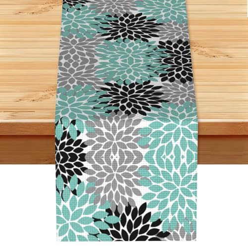 ESNAIUVCD Chemin de table imprimé dahlia - 33 x 183 cm - Décoration de table de cuisine ou de salle à manger - Pour intérieur ou extérieur - Fournitures de restaurant