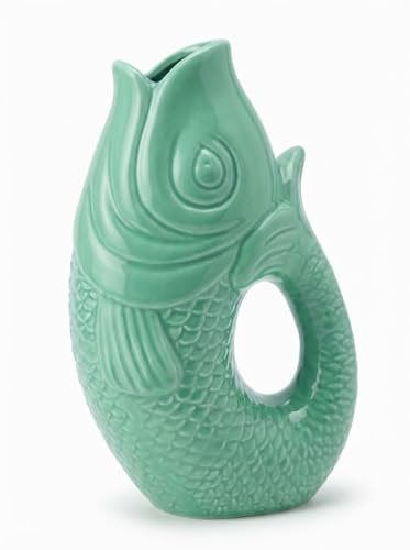 WESTCRAFT Fiskvas av keramik, 4 pastellfärger, 9 till 22 cm, Koi-karpform, blomvas för stilfullt boende, för dekorativ bordsdekoration hemma – handgjord (mint (H 22 cm, stor))