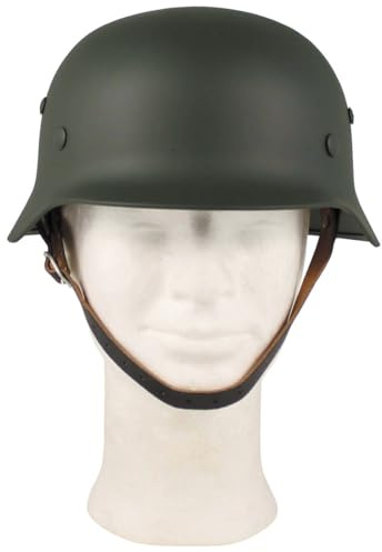 Casco de acero WW II, oliva, con parte interior de cuero