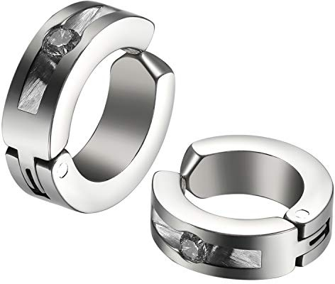 JewelryWe Schmuck Herren Damen Ohrringe, Edelstahl Strass ohne Loch Fake Creolen Ohrstecker Ohrclips Klappcreolen Huggie, Silber Gold Schwarz