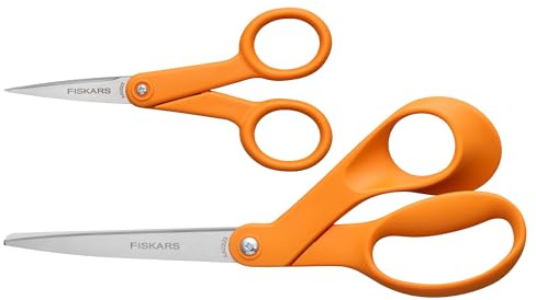 Fiskars Original Orange Handled Scissors 2-Piece Set, 5 Micro Tip and 8 Stainless Steel Scissors, Paper and Fabric Supplies for Office and Arts and Crafts Set, Orange