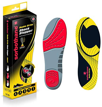 Sorbothane Double Strike Insoles, UK Size 9, Shock Absorbing Shoe Inserts for Impact Reduction and Athletic Use, Footbeds for Forefoot and Heel Support, Sole Replacement for Walking and Running