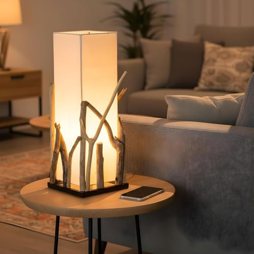levandeo Treibholzlampe H50cm Tischlampe Braun Beige Tischleuchte aus recyceltem Holz Holzlampe Design Treibholz Maritim Unikat