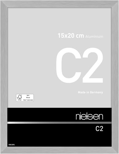 nielsen Aluminium Bilderrahmen C2, 15 x 20 cm, Silber | Aluminium Fotorahmen im Hoch- & Querformat zum Auftstellen und Aufhängen Silber gebürstet Echtglas