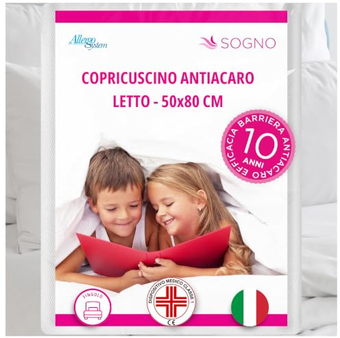 Allergosystem Federa Copricuscino Antiacaro Letto 50x80cm - Dispositivo Medico Antiacaro e Anallergico MADE IN ITALY - Linea Sogno | Dispositivo medico, anallergico, Made in Italy, con cerniera per cuscino letto singolo