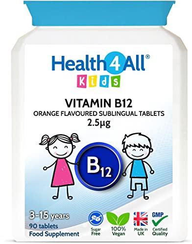 Health4All Kids Vitamin B12 2.5mcg 90 Chewable Tablets 3 Months Supply, Vegan B12 Methylcobalamin Supplement for Children 3+, Sugar-Free, Natural Orange Flavour | Made in UK (not Gummies)