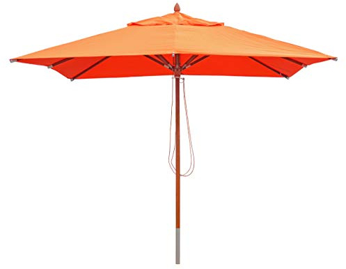 Mendler Gastronomie Holz-Sonnenschirm HWC-C57 eckig 3x3m - terracotta | Gartenschirm, Polyester/Holz, 14kg, Seilzug, stoßsicher