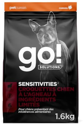 Go! Solutions Sensitivities Limited Ingredient Lamb Grain-Free Dry Dog Food, Chicken-Free Kibble Made by Experts for Sensitive Stomachs & Food Allergies, for Puppies, Adults, & Seniors, 3.5 lb Bag