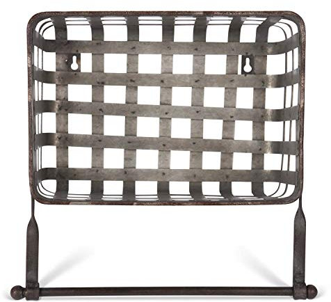 K&K Interiors 14126A Wandkorb mit Handtuchhalter, verzinktes Metall, 30,5 cm