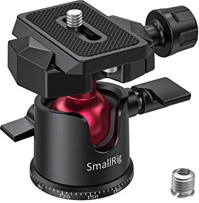 SMALLRIG 360°Rotatif Ball Head Adaptateur Rotule Ball Tête vis 3/8 avec Plaque Rapide de Vis 1/4 Charge pour Trépied et Caméra,Monopode 2665