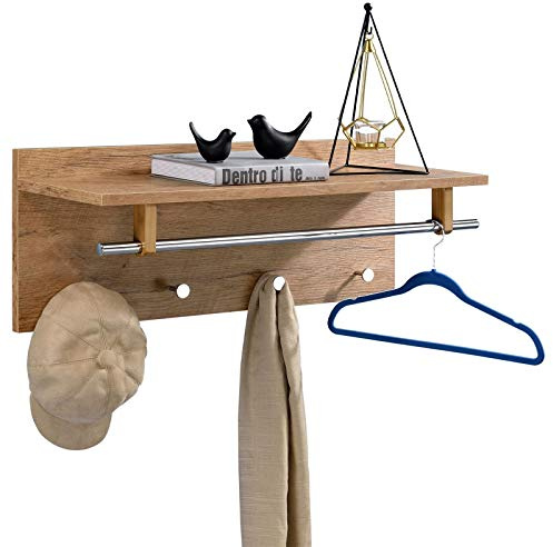 IDIMEX Wandgarderobe Garderobe ULF mit Kleiderhaken Hutablage Kleiderstange, wildeiche
