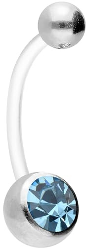 PIERCINGLINE flexibles Bauchnabelpiercing aus Teflon - für Schwangerschaft - mit Kugel aus Chirurgenstahl und Kristall - kürzbar - in 7 Farben