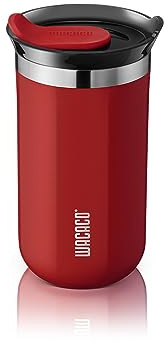 WACACO Octaroma Lungo Vakuumisolierte Kaffeebecher, 10 fl oz (300ml), Doppelwandiger Edelstahl-Reisebecher mit Trinkdeckel, Rot