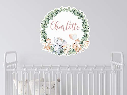 Wandtattoo mit Namen personalisiert, Kinderzimmer für Mädchen und Jungen, Türaufkleber, Motiv Tiere / 30x30cm
