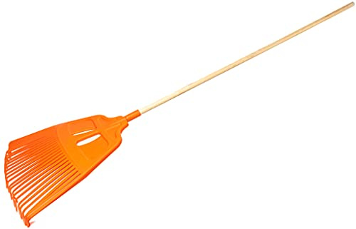 KOTARBAU® Rastrillo Jardín - Plástico - 27 Dientes - Naranja - con Mango de Madera - Rastrillo para Césped - Rastrillos - Ligero Y Resistente - Herramienta para Jardinería
