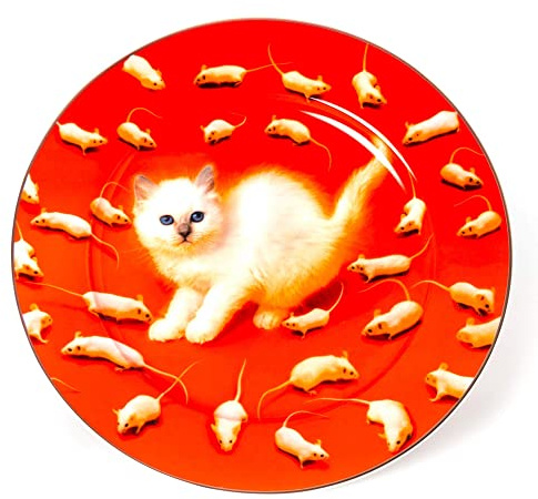 SELETTI Piatto in Porcellana Gattini Bordo Dorato | Piatto in Ceramica Ø27 cm – Collezione Toiletpaper x SelettiDall’incontro tra l’artista contemporaneo Maurizio Cattelan e il