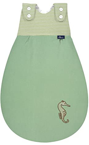 Alvi Baby-Mäxchen Außensack, Schlafsack mitwachsend, Baumwoll Schlafsack mit Strampelfreiheit, Babyschlafsack, Ganzjahresschlafsack (GOTS Seahorse, 50/56)