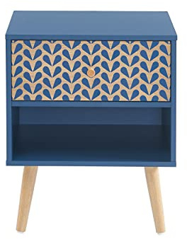BAÏTA - Comodino nasturzio blu petrolio e effetto rovere 40 cm