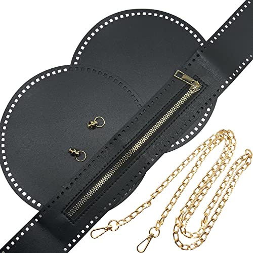 Yayatty Bolsos de Cuero de PU de Ganchillo para Tejer, DIY Tejido de Ganchillo PU, Bolsa Moldeadora de Fondo DIY Tejer Crochet PU con Cadena para Accesorios Hechos a Mano Del Bols, Negro