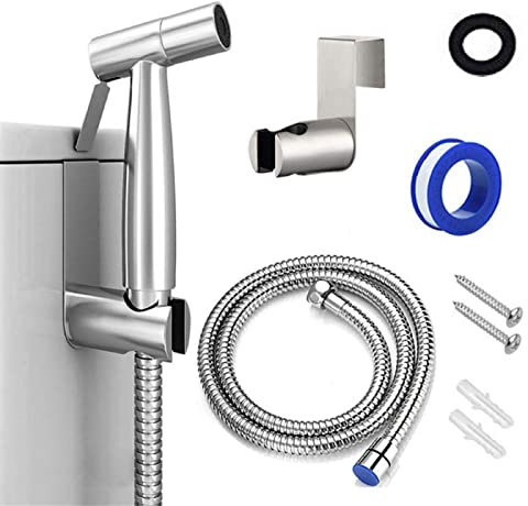 Shoze Handheld Bidet Shower Spray Stainless Steel Toilet Bidet Sprayer Head Taps Kit for Personal Hygiene Toilet Cleaning Pet Bath (Silver)