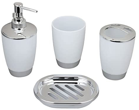 Anoudon Lot de 4 accessoires de salle de bain en plastique avec distributeur de savon, porte-savon, gobelet, porte-brosse à dents, pour maison hôtel