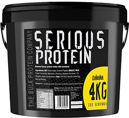 SERIOUS Protein – Protein Powder – 4kg – Low Carb – Supports Lean Muscle Growth – Recovery Supplement - The Bulk Protein Company - 133 Servings (Banana)