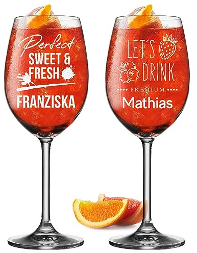 Aperol 2-tlg Aperitif Gläser-Set 460 ml mit individueller Gravur - Geschenke für Frauen - mit Namen graviert - das Geburtstagsgeschenk - optimal für Cocktails - Motiv Perfect Sweet & Fresh