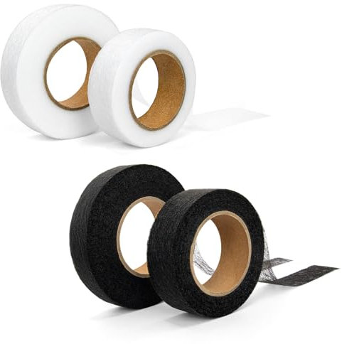 OOTDAY Saumband, Saumband zum Aufbügeln, Hochwertiges Saumfließ, 64m/20m Länge und 20mm Breite, Bügelband auf Textilien wie Hosen Gardinen Vorhänge(4 Stück,Weiß/Schwarz)