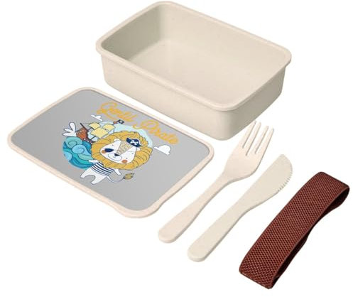 Fabulous Lunch Box – Contenitore per il pranzo con posate grigio – Lion Gentil Pirate Disegno Illustration Capitano – 700 ml