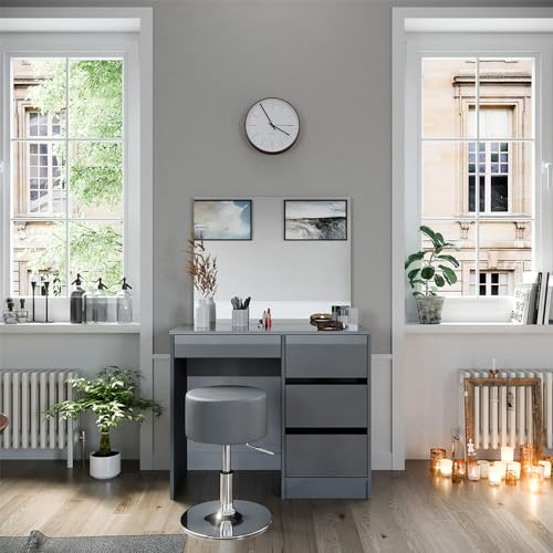 Vicco Schminktisch-Set Sherry, Grau, 90 cm | mit Hocker, mit Sitzbank und großem Spiegel für vielseitige Anwendung