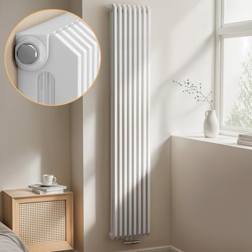 EMKE Heizkörper 1800x348 mm, D-Form Flachheizkörper Design Vertikal Heizkörper Doppellagig Paneelheizkörper Mittelanschluss Weiß 1611W