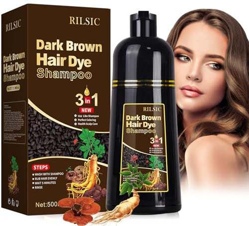 500ML Marrone Scuro Hair Dye Shampoo 3 in 1, Shampoo Colorante Marrone Scuro per Donna Uomo, tinta per capelli nero, Hair Color Istantaneo - Uomini Donne per Capelli, colorante Colorati bianchi