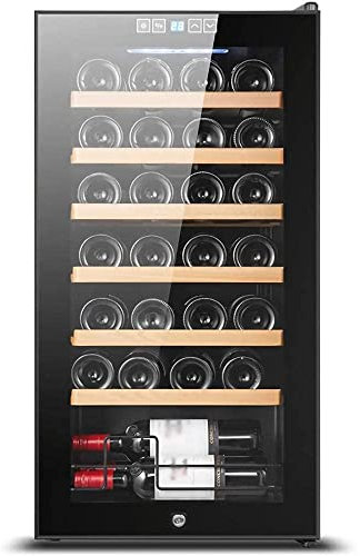 Suuim Enfriador de Vino Compresor Independiente Refrigerador de Vino Mostrador Bar en el hogar Bodega con Puerta con Cerradura Control Digital Estantes Ajustables 24/28 Botellas Grandes