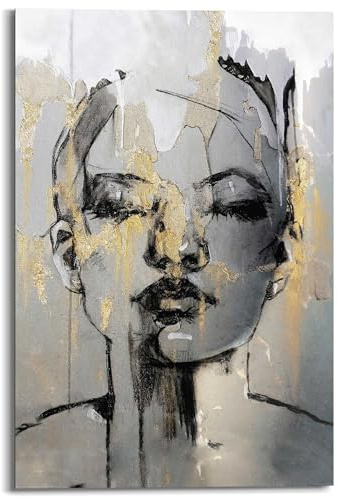 REINDERS Wandbild, Golden Face, Wohnzimmer, Bilder, Wanddeko, Room Decor, MDF, Gold, 90 x 60