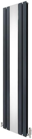 Radiatore con specchio 1800mm x 425mm e valvole TRV cromate Radiatore di design a doppia colonna verticale in acciaio al carbonio Grigio Antracite Kit di fissaggio e staffe con spazzola di pulizia