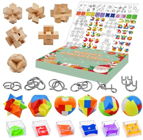 Adventskalender 2026 für Kinder, Brain Teaser Adventskalender, 24 Stück Weihnachts-Countdown-Kalender Geschenk-Box große Herausforderung Puzzlespielzeug für Jugendliche Jungen Mädchen Erwachsene