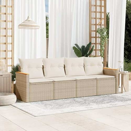 Faroom Balkon Sofa mit Stauraum Gartensofa 3 Sitzer Lounge Sofa Outdoor Rattansofa Sitzecke Balkon Lounge Klein Couch Gartenlounge Polyrattan Balkonmöbel beige and Cream 4-tlg-Type-A624