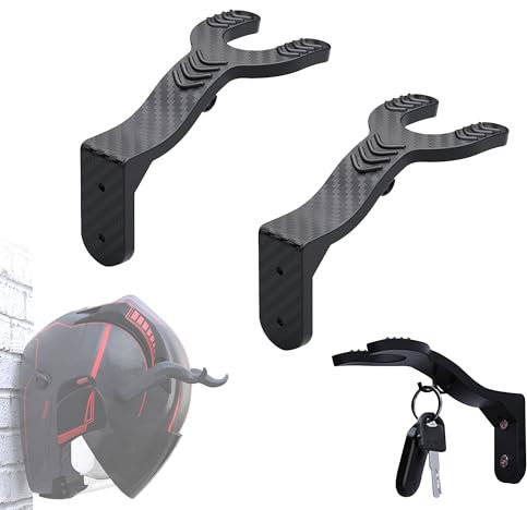 Mimzemamz Support de casque moto, 2 pièces crochet mur et porte-manteau, accessoires pour casque suspendu et clés, noir