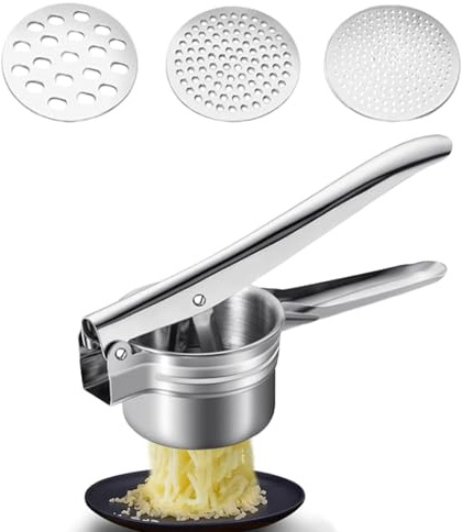 Multifunctional Ricer for Mashed Potatoes, Food Grade Potato Ricer Press | Stainless Steel, 3 Interchangeable Discs, Kitchen tools suitable for squeezing food or making food supplements