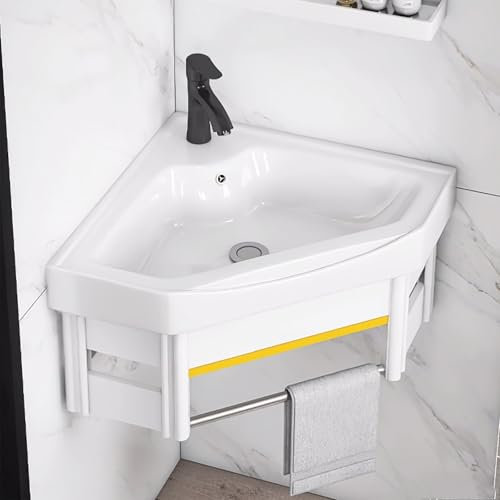 Hltdzer Lavabo angolare in Ceramica Lavabo angolare per Bagno Lavabo da Bagno Montato a Parete Set di mobili galleggianti per spazi Piccoli Lavabo in Resina Bianca per spazi Piccoli(15in/38cm)