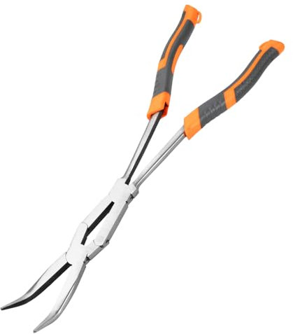 Long Pliers Curved Nose Pliers, 45 Degree Bent Nose Pliers, 210 mm Needle Nose Pliers, Extra Long Reach Needle Nose Pliers