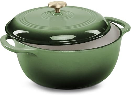 Best Choice Products Horno holandés redondo de hierro fundido esmaltado de 7.5 cuartos de galón, utensilios de cocina presazonados de estilo familiar para el hogar, cocina, comedor, apto para horno
