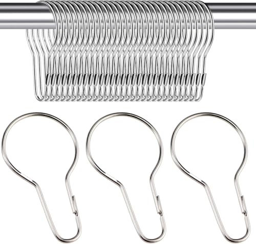 Shower Curtain Rings Hooks, 30 Pcs Stainless Steel Metal Shower Curtain Hooks Hanging Shower Clips for Standard Shower Curtains, Bathroom Bedroom Kitchen Home Curtain Applications